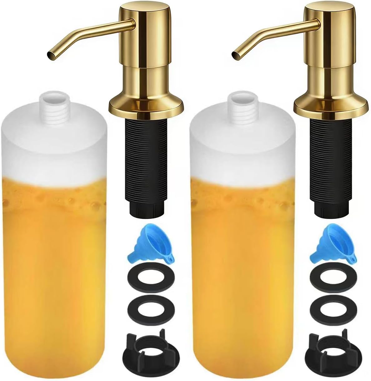 Soap Dispenser for Kitchen Sink, Built in Sink Soap Dispenser Lotion Dispenser with 17 Oz Bottle, Refill from The Top Bar Sink Soap Dispenser, Gold (2 Pack)