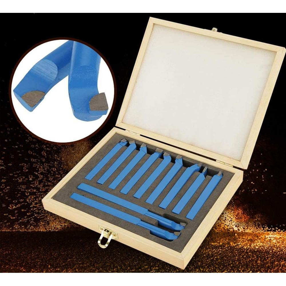 SET UTENSILI PER TORNIO DA TAGLIO 16X16mm 11pz BRASATI IN ACCIAIO AL TUNGSTENO SCATOLA LEGNO