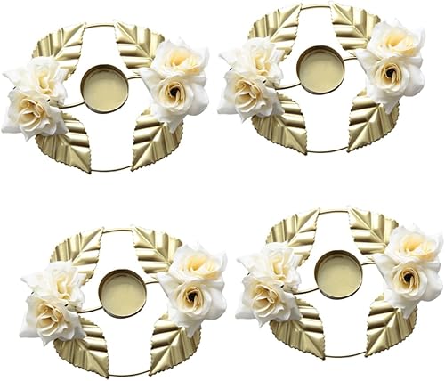 HOMSFOU 4 candelabros de boda para decoración de mesa de novia, anillo de vela de adviento de boda, anillos de vela para pilares, centros de mesa de