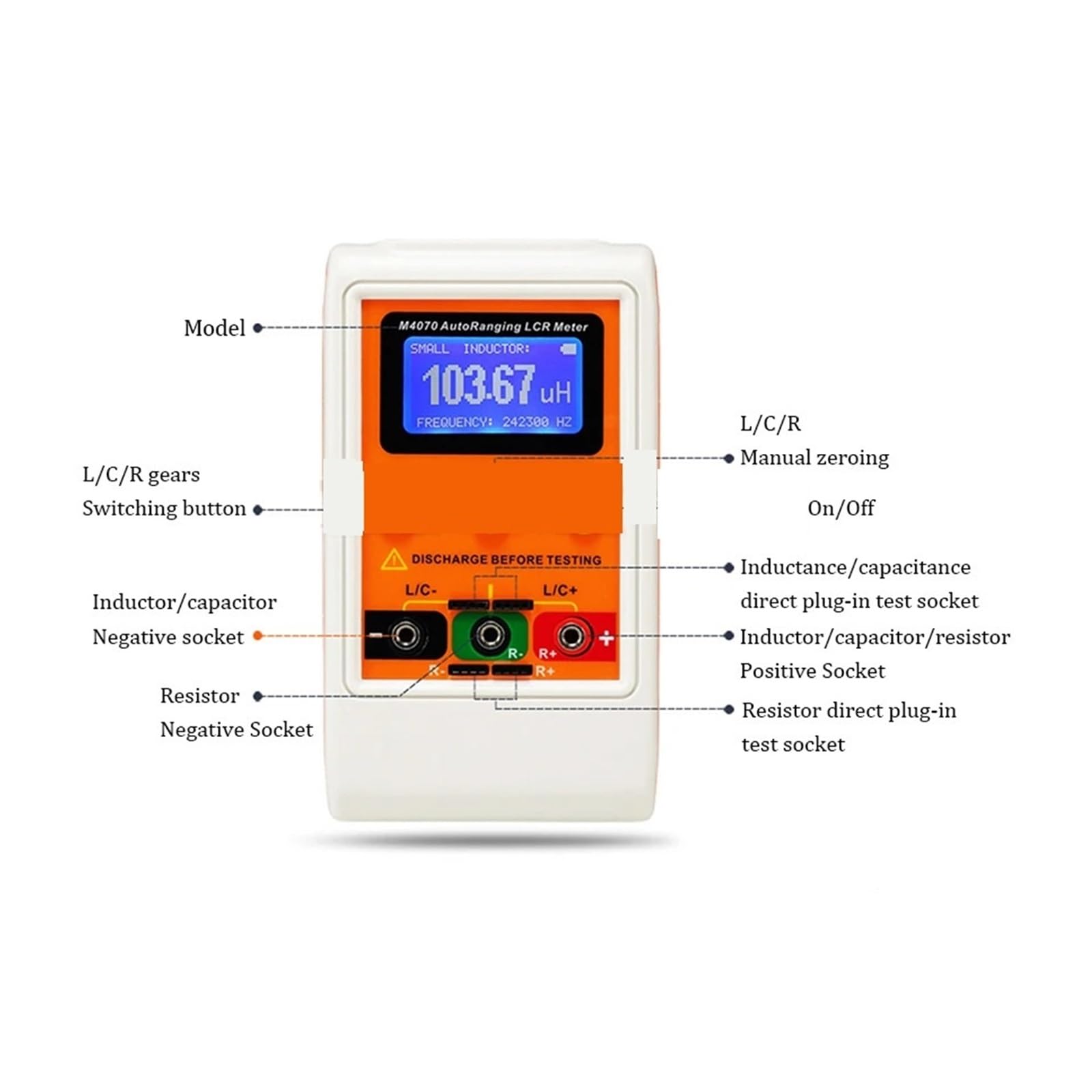 Medidor LCR Medidor de puente LCR de rango automático, LCD, recargable, medidor de capacitancia e inductancia digital, rango amplio, 100 h, 100 mF, 20 MR, M4070(M4070)