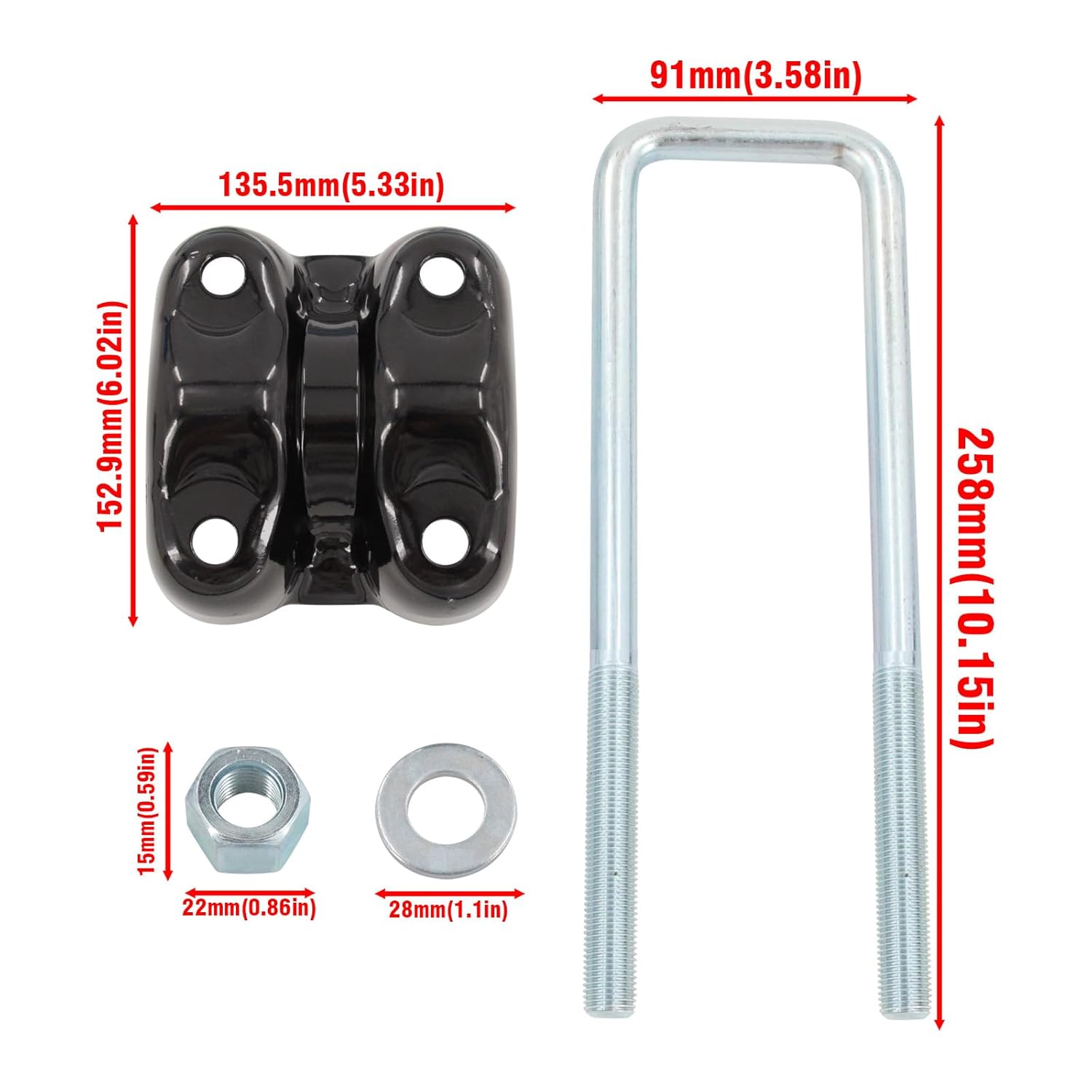 2.5"×8.75" Rear Axle U-Bolt Repair Kit with Plates, Fits Chevy/GMC/Cadillac (1988-2000), OE Replace 15592585 & 15592586