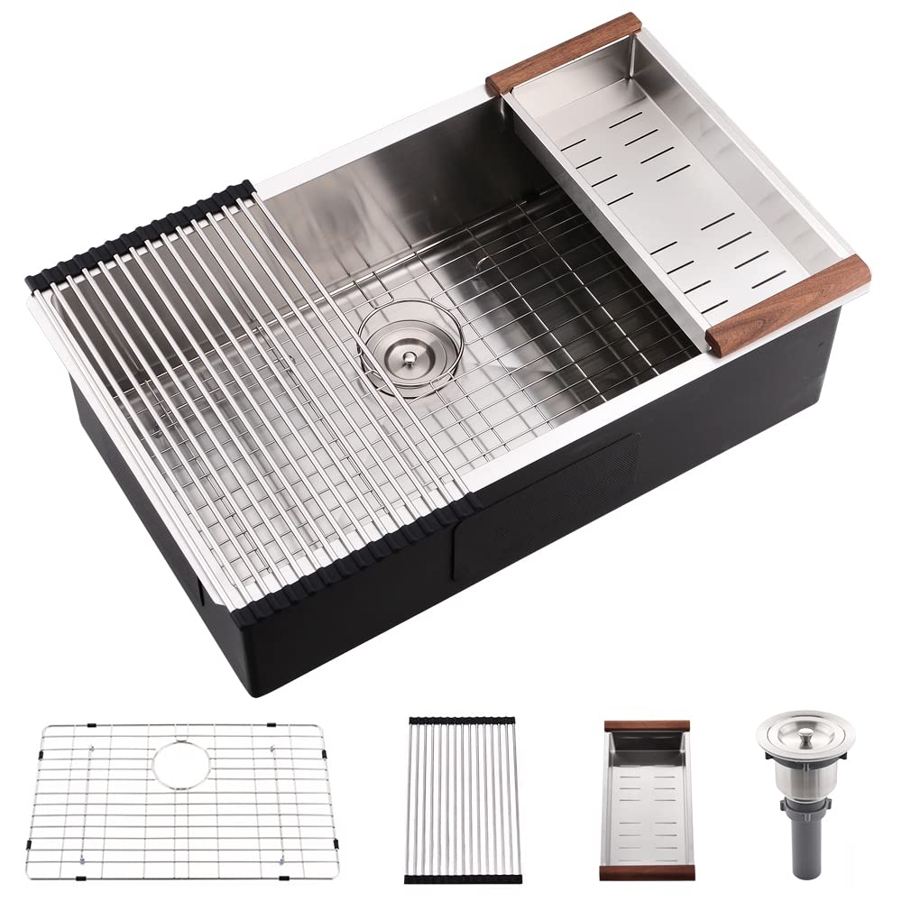 Photo 1 of 32 Inch Undermount Kitchen Sink -Bokaiya 32x19 Stainless Steel Undermount Sink 16 Gauge Deep Single Bowl Kitchen Sink with Colander 32"L x 19"W x 10"D Brushed Nickel