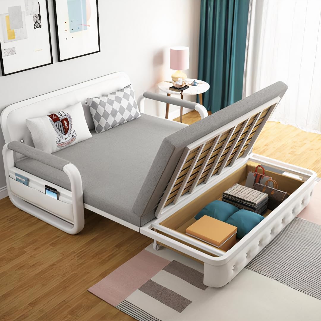 UNICORN FURNITURE Sofa Bed Modern Reclining Foldable Bed Pull Out Sofa Bed With Storage Multifunctional Convertible Space Saving SofaBed For Living Room, Loft Room, Office, Guest Room (Grey/White)
