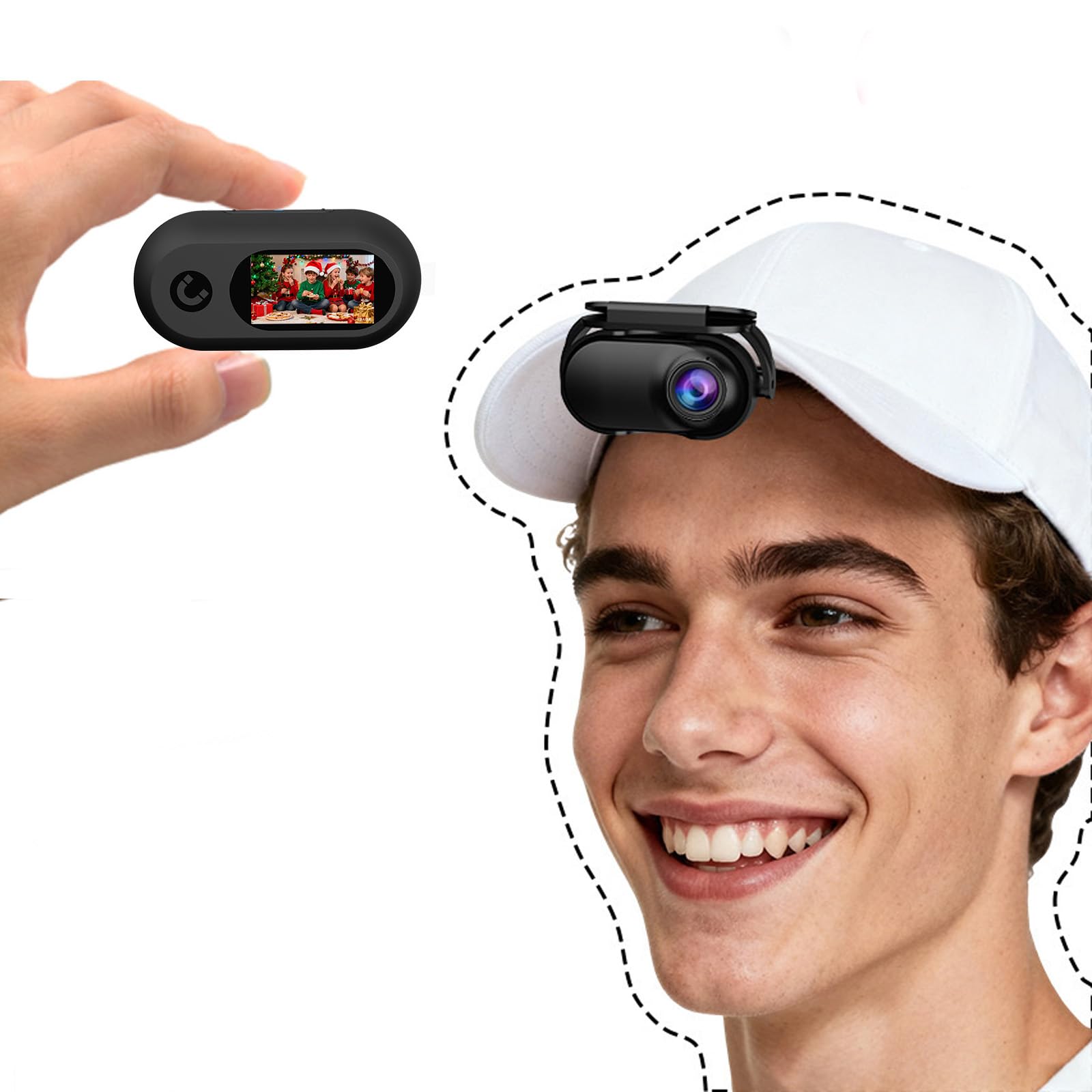 Xilecam Camera Portable Miniature Mini Caméra Sport Carte Mémoire Incluse Camera Moto Caméra POV Magnétique Léger Multifonction Accessoires Mini Body Cam（Noir Brillant）