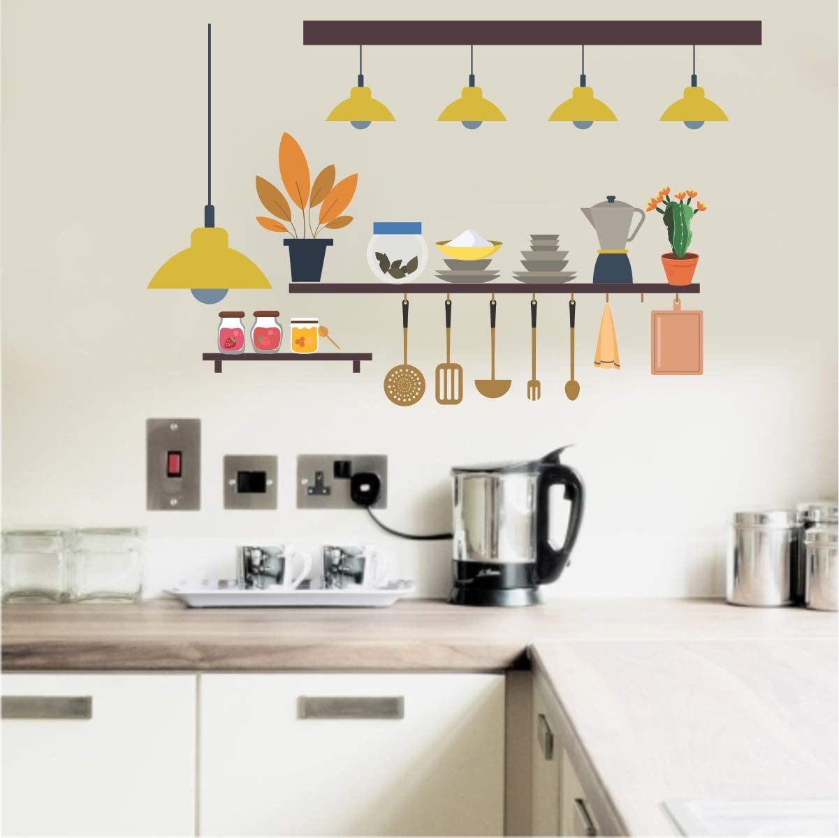 Sticker Studio PVC Vinyl Kitchen Utensils Wall Sticker Decal for Living Room – Multicolor, 58 CM X 38 CM | Easy to Apply, Removable, Waterproof Sticker Studio PVC Vinyl Kitchen Utensils Wall Sticker Decal for Living Room – Multicolor, 58 CM X 38 CM | Easy to Apply, Removable, Waterproof