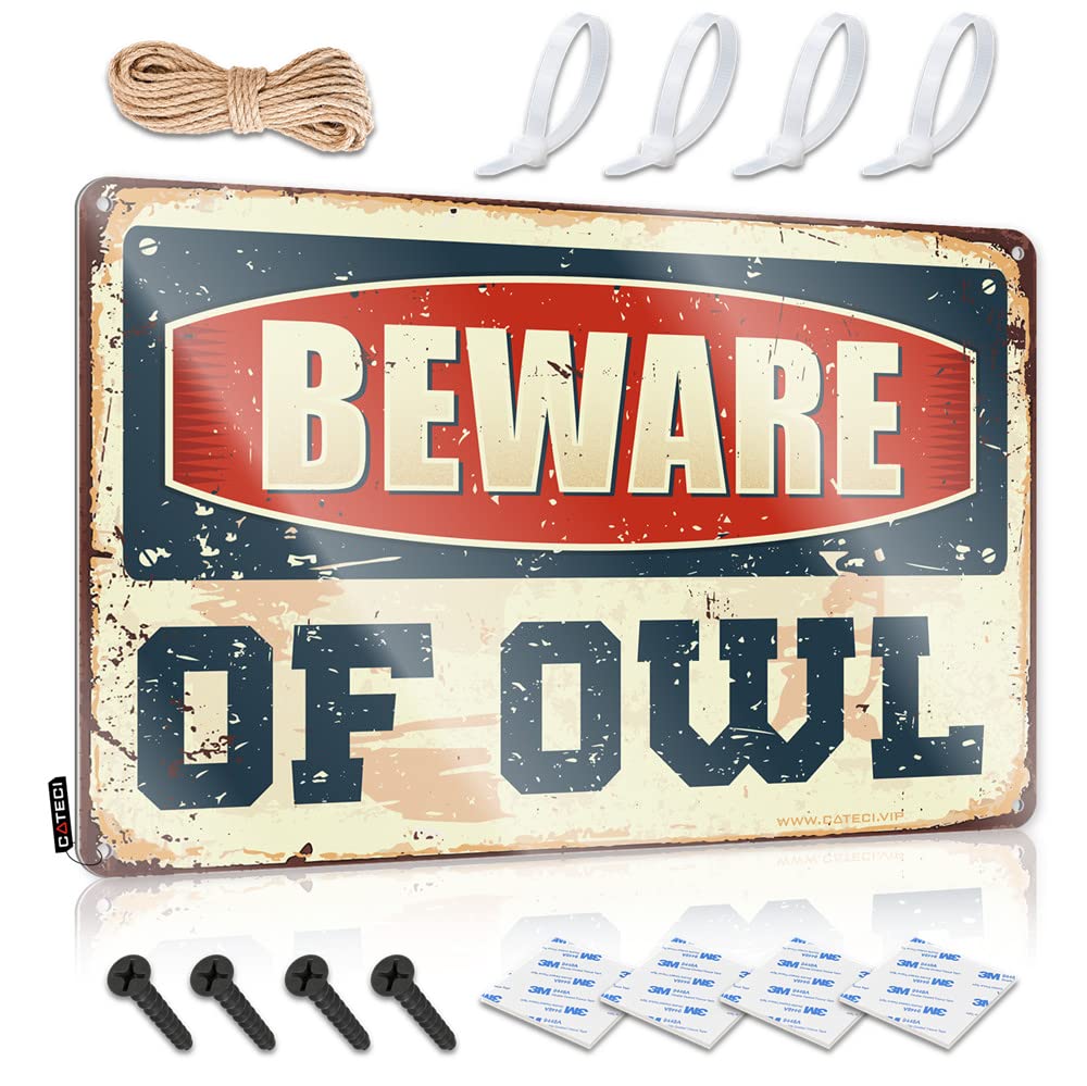 Fzfn Colour Retro Retro Wall Art, Housewarming Soft Area Beware Of Owl | Farmhouse Entrance Decor(30X40cm)