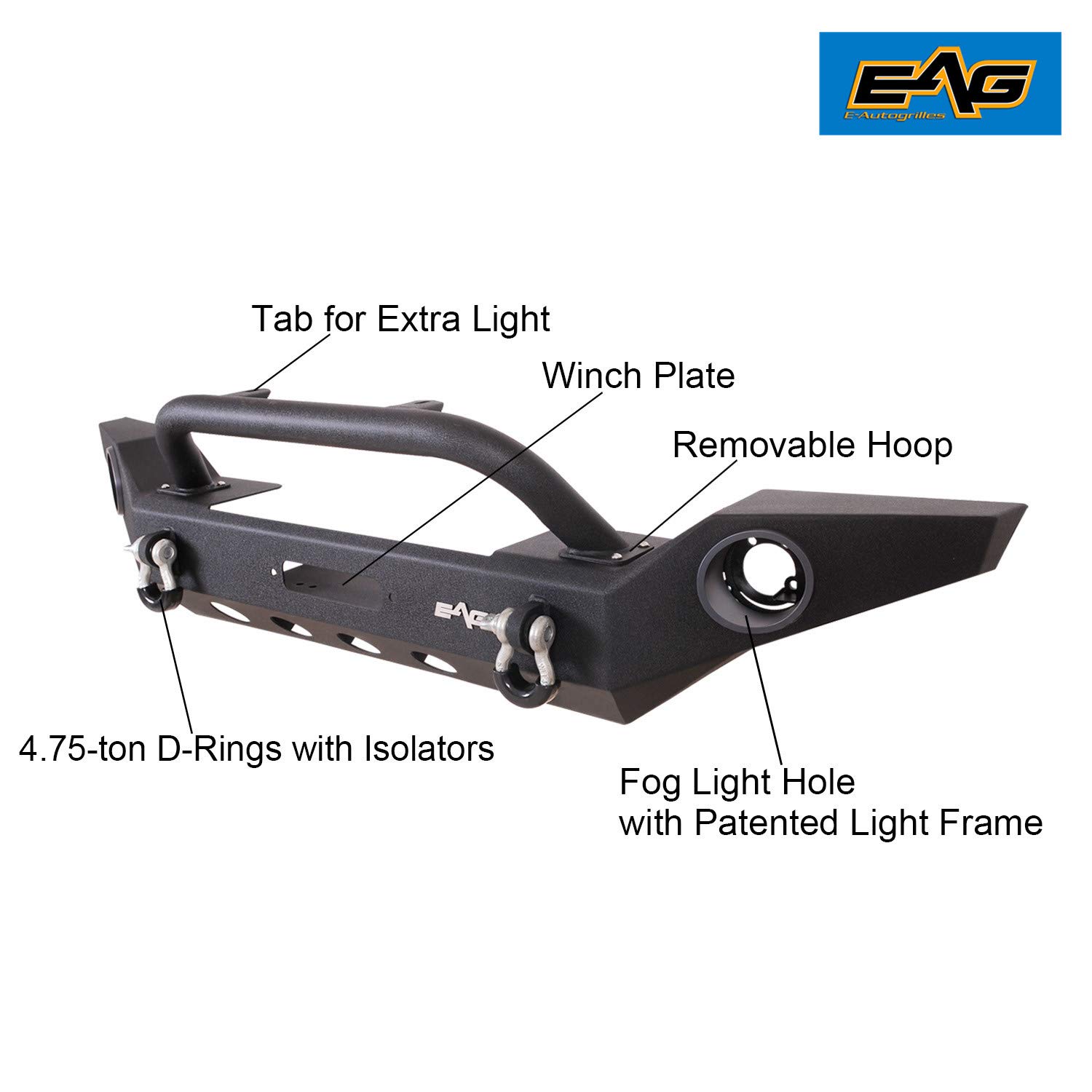 EAG Full Width Front Bumper with Fog Light Hole and Winch Plate Fit for 2020 2021 2022 Gladiator