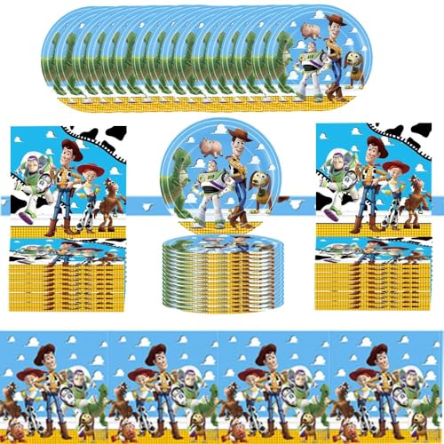 Ptydecta Fiesta de Cumpleaños Decoración de cumpleaños Platos de papel Mantel y servilletas Adecuado para 20 personas Decoración reutilizable. (A)