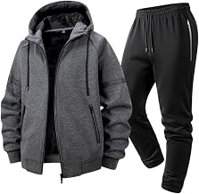 [Inkpoo] Men's Hoodie Top and Bottom Set Sweatpants Autumn Winter Clothing Long Sleeve Thick Fleece-Lined Cold Protection Thermal Warm Thick Fabric Windproof Comfortable Casual Sportswear Running Wear