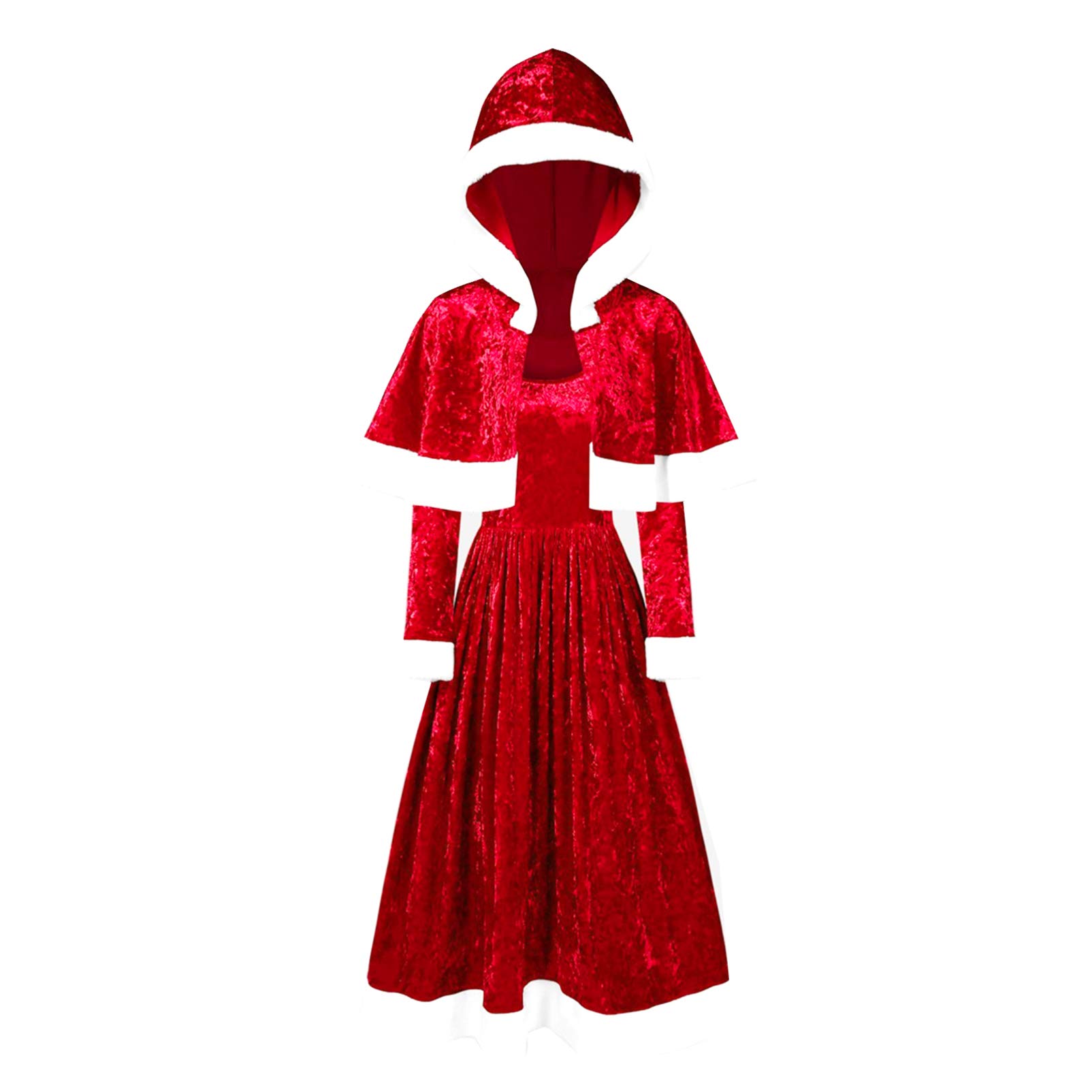 Soimiss Set Christmas Cape Santa Cloak Long Sleeve Midi