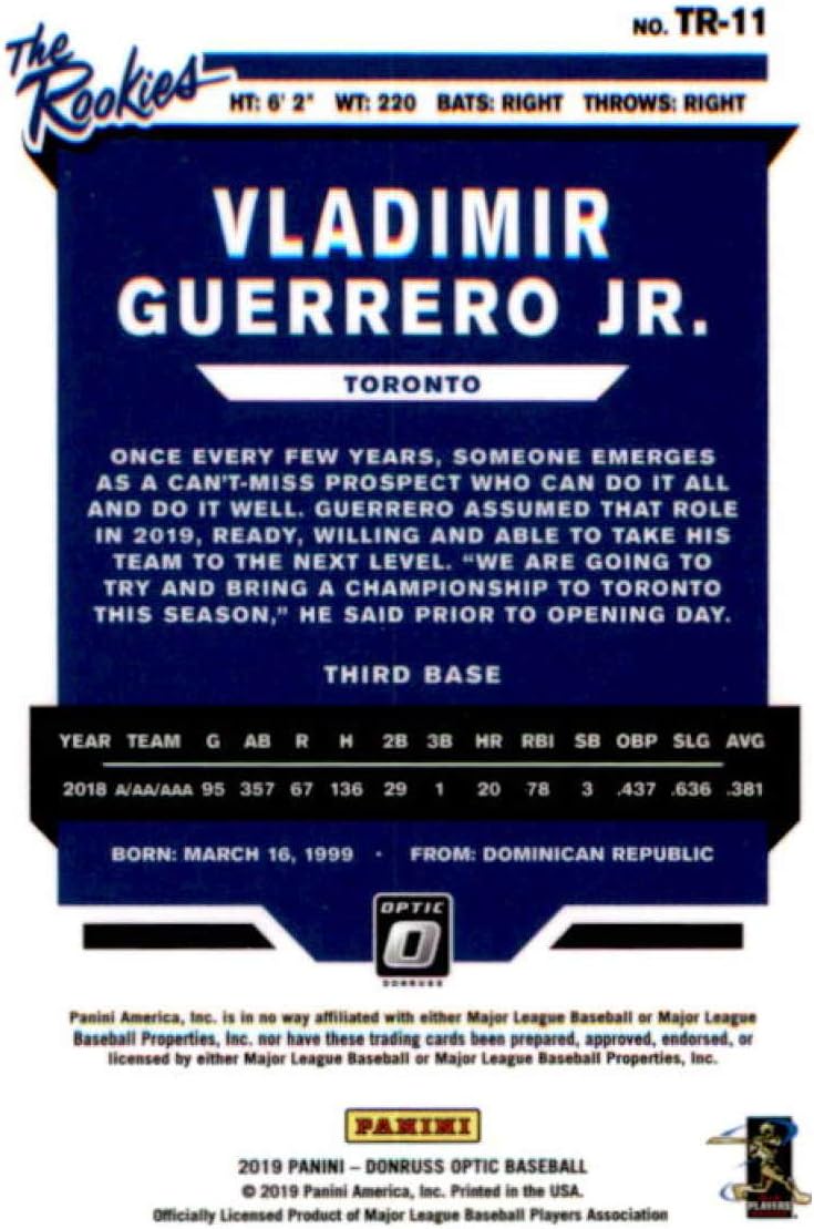 2019 Donruss Optic The Rookies #11 Vladimir Guerrero Jr. Toronto Blue Jays Baseball Card