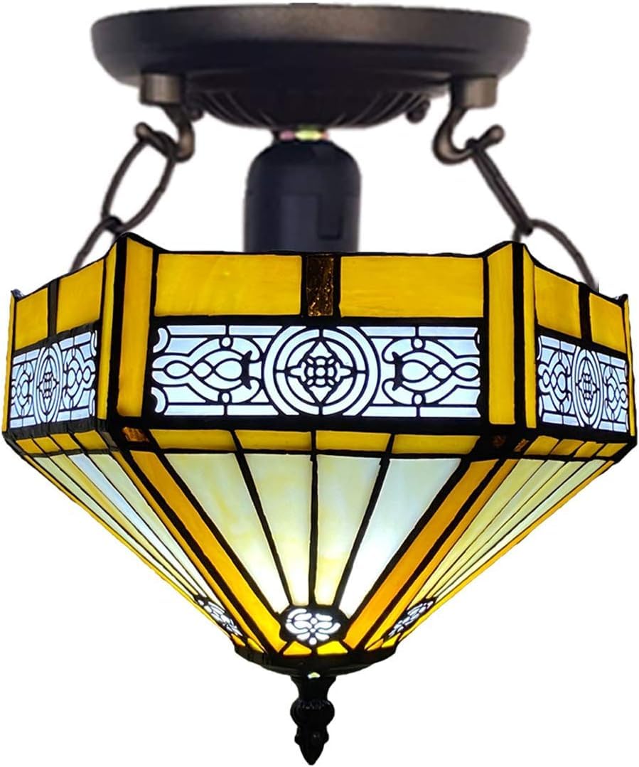TIFFORA Tiffany Style Ceiling Lamps Stained Glass Antique Design Handcrafted Lamp Shades Ceiling Light for Living Room Bedroom Lounge (TF(C)-1005)