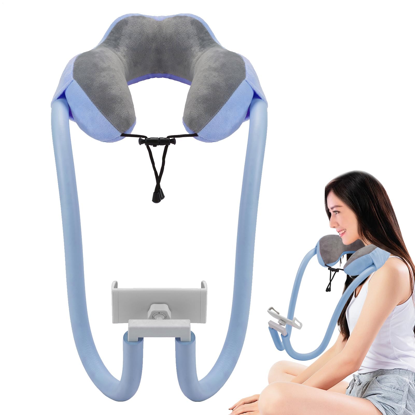 Soporte para teléfono móvil con almohada para el cuello, diseño ajustable 2 en 1, rotación de 360 grados, soporte cómodo para reducir la fatiga del cuello, ideal para el hogar y viajes
