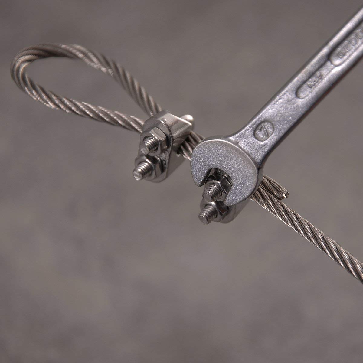 Juego de cables de acero inoxidable con 6 abrazaderas y 2 guardacabos | Juego de cables de acero inoxidable | 2 mm – 8 mm de diámetro | 8 mm | 50 m