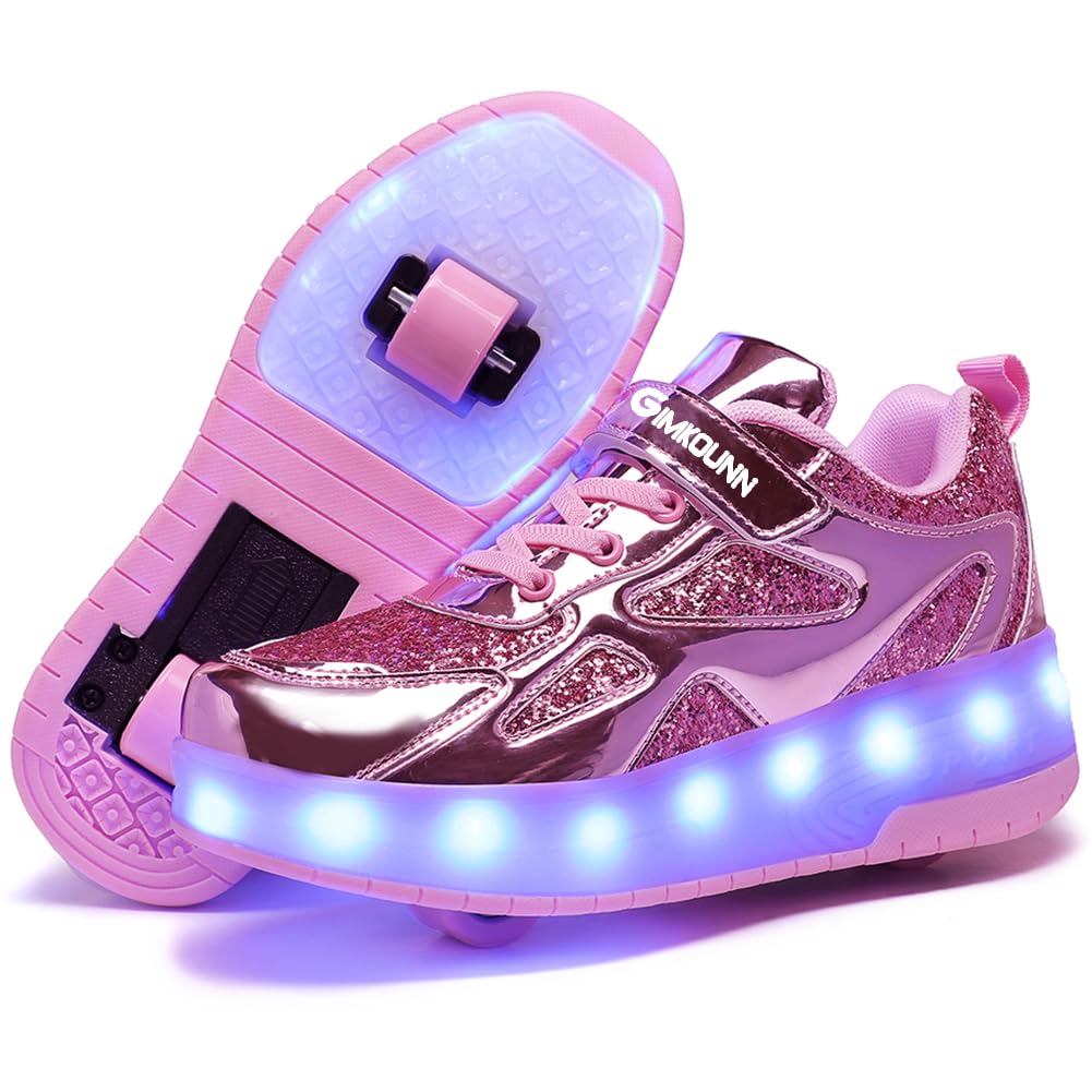 Roller Shoes Girls Sneakers USB Rechargeable 2 Wheels Shoes Roller Skates for Beginner Trainers 16 Modes LED Light Up Flashing Sneaker for Unisex Kids Skate Boys Stylish Footwear Gifts