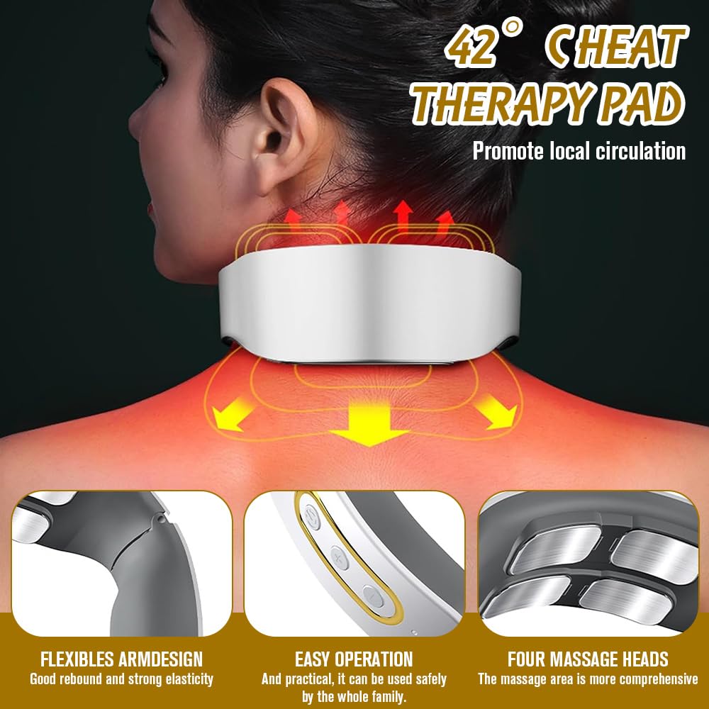 Masajeador Cuello Cervical, Masajeador Eléctrico Portátil con Terapia Calor 42°C, 6 Modos y 9 Niveles de Intensidad Adecuado para Viajes, Familia, Oficina