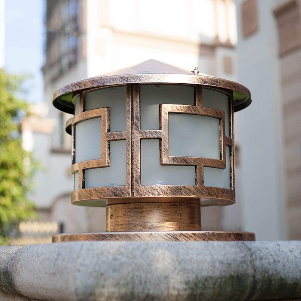 Willa Zewnętrzna Wodoodporna Kolumna Lampa Uliczna Słupek Latarnia Retro LED Ogrodzenie Drzwi Balkon Słup Ogrodzenie Dziedziniec Oświetlenie Zewnętrzne E27 Dekoracja Stół,Round-l