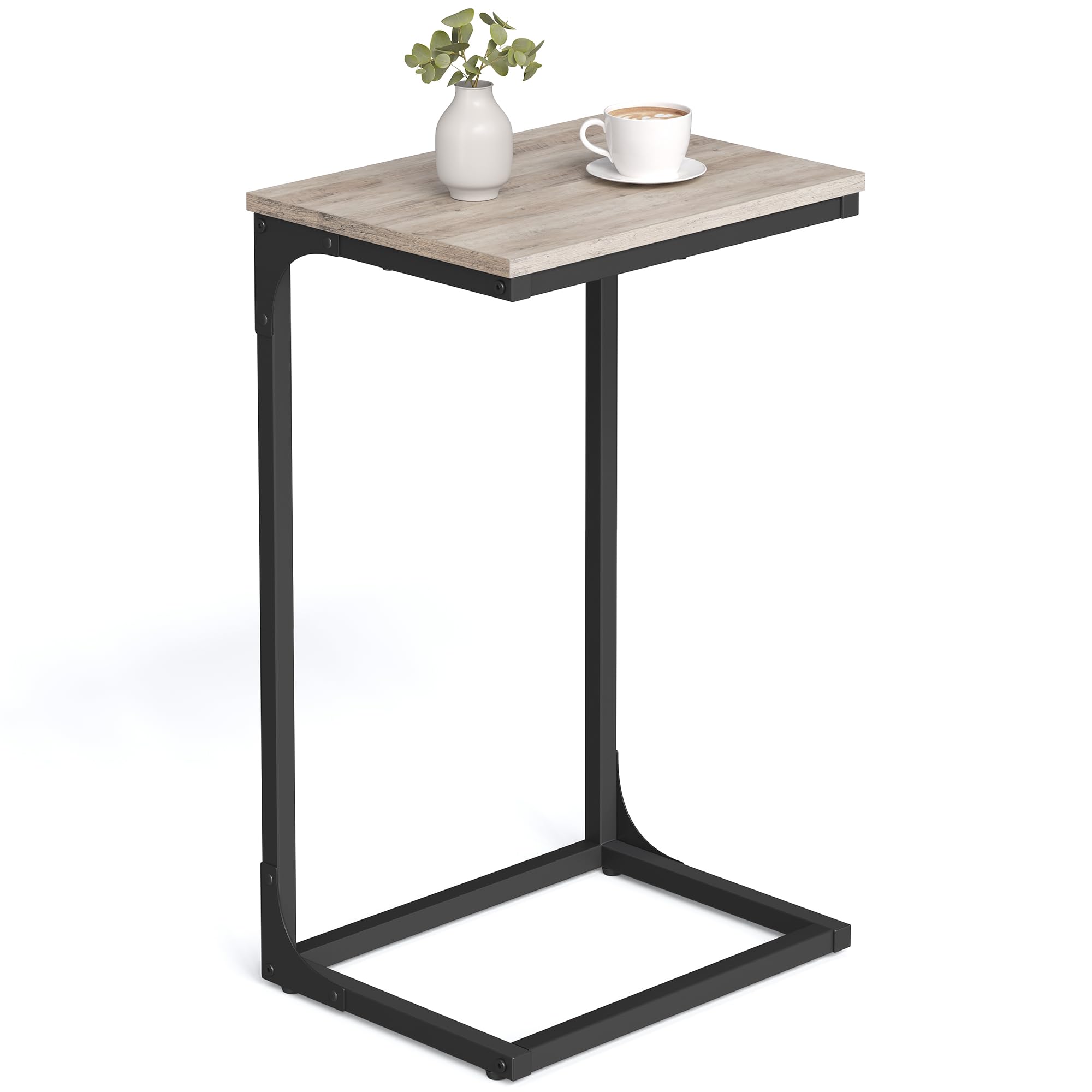 VASAGLE C-Shaped End Table, Side Table for Sofa, Couch Table with Metal Frame, Small TV Tray Table for Living Room, Bedroom, Greige and Black Greige + Black 1