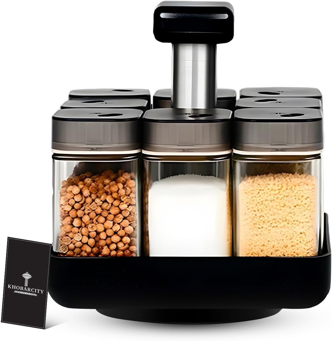 Rotating Spice Rack organizer Glass Spice Jars Spice Storage Rack with 8 Clear Glass Jars 360° Rotating Organizer for Spices – Kitchen Cabinet Storage Solution – Kitchen Appliances By KHOBARCITY