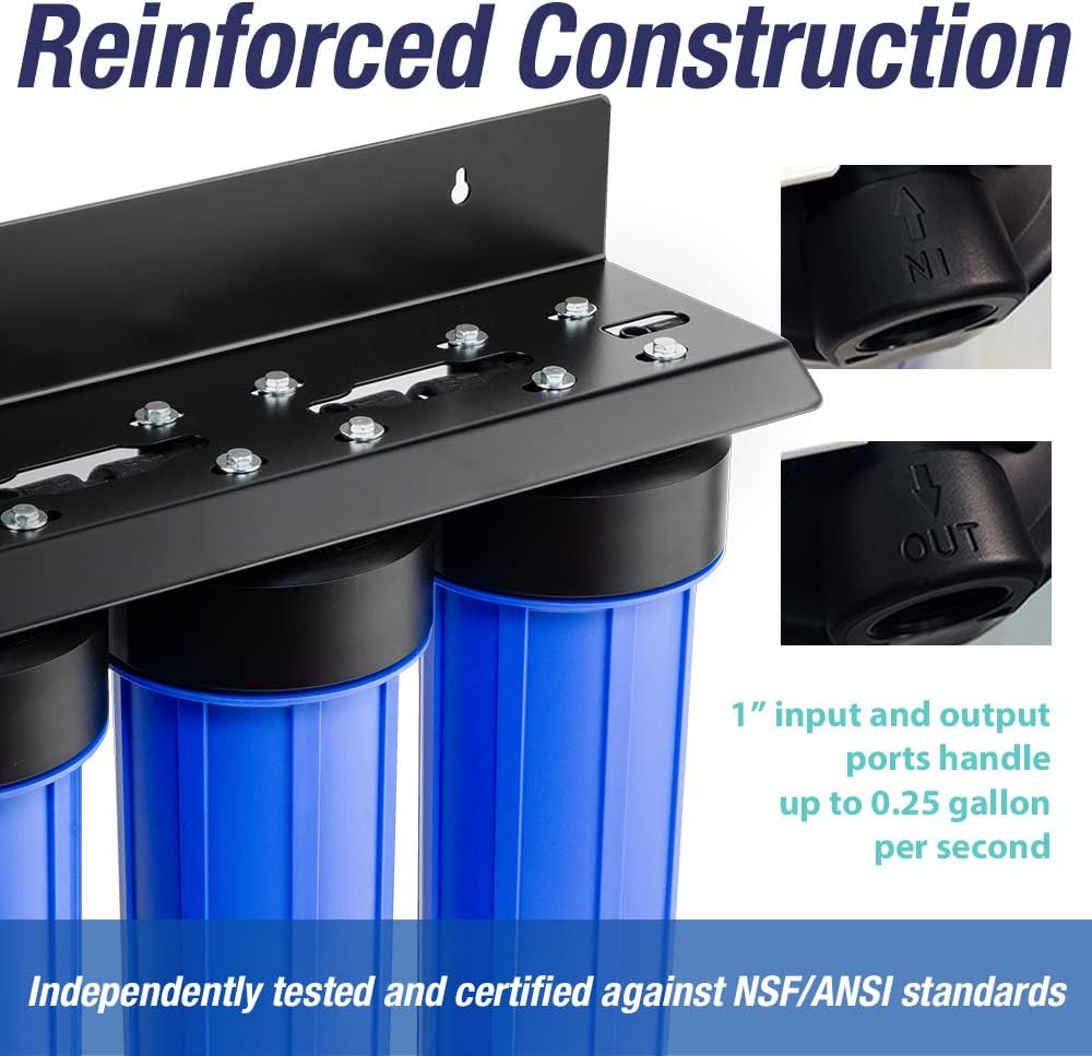iSpring Whole House Water Filter System w/Sediment, KDF, and Carbon, 3-Stage, Heavy Metal Reducing, Model: WGB32B-KS & UVF55FS Whole House UV Water Filter with Smart Flow Sensor Switch, 55W, 12 GPM