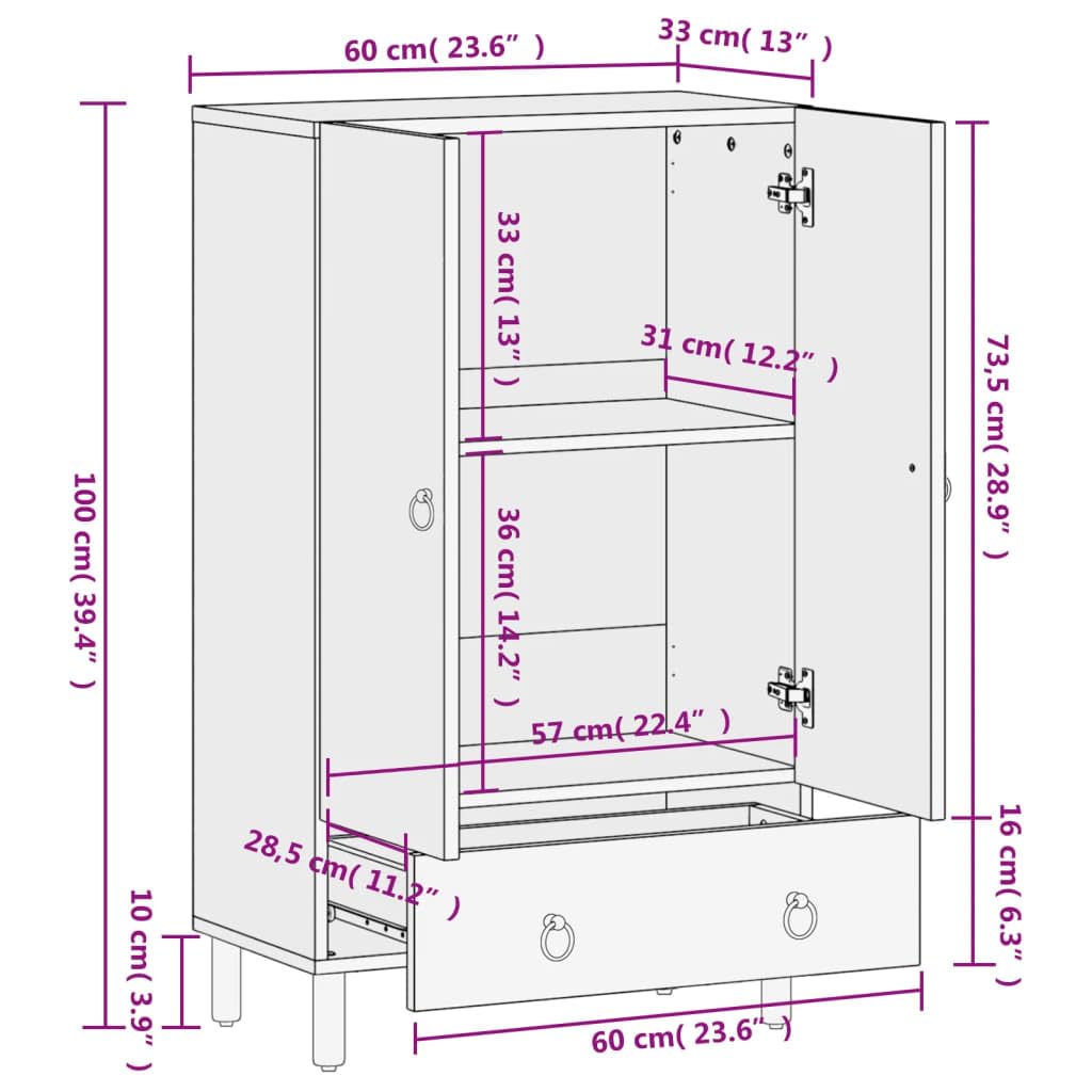 vidaXL Highboard, Sideboard mit viel Stauraum, Schrank Kommode mit Eisenbeinen, Beistellschrank Hochschrank Anrichte, Massivholz Mango