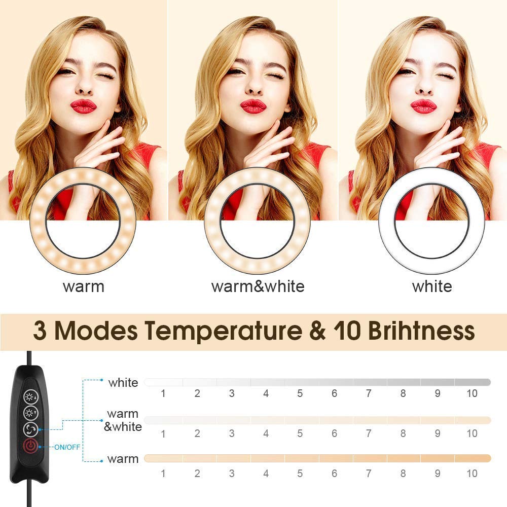 Luce ad anello da 6,2" con supporto per treppiede regolabile Luce ad anello per trucco da scrivania dimmerabile con 3 modalità di illuminazione 10 livelli di luminosità per il trucco in stre
