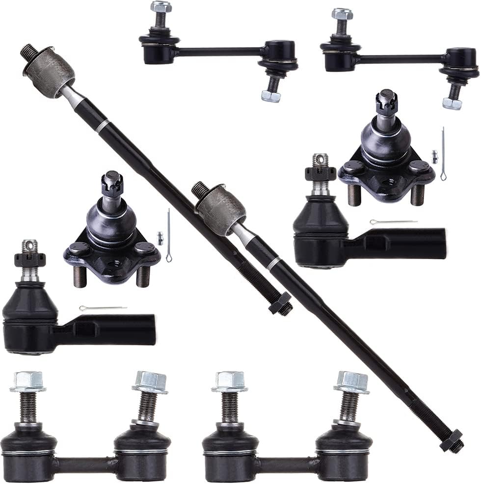 10pc Set Suspension Kit Inner Tie Rod End Outer Tie Rod End Sway Bar End Link Lower Ball Joint Replacement for Toyota Corolla (All Models w/hydraulic rack)