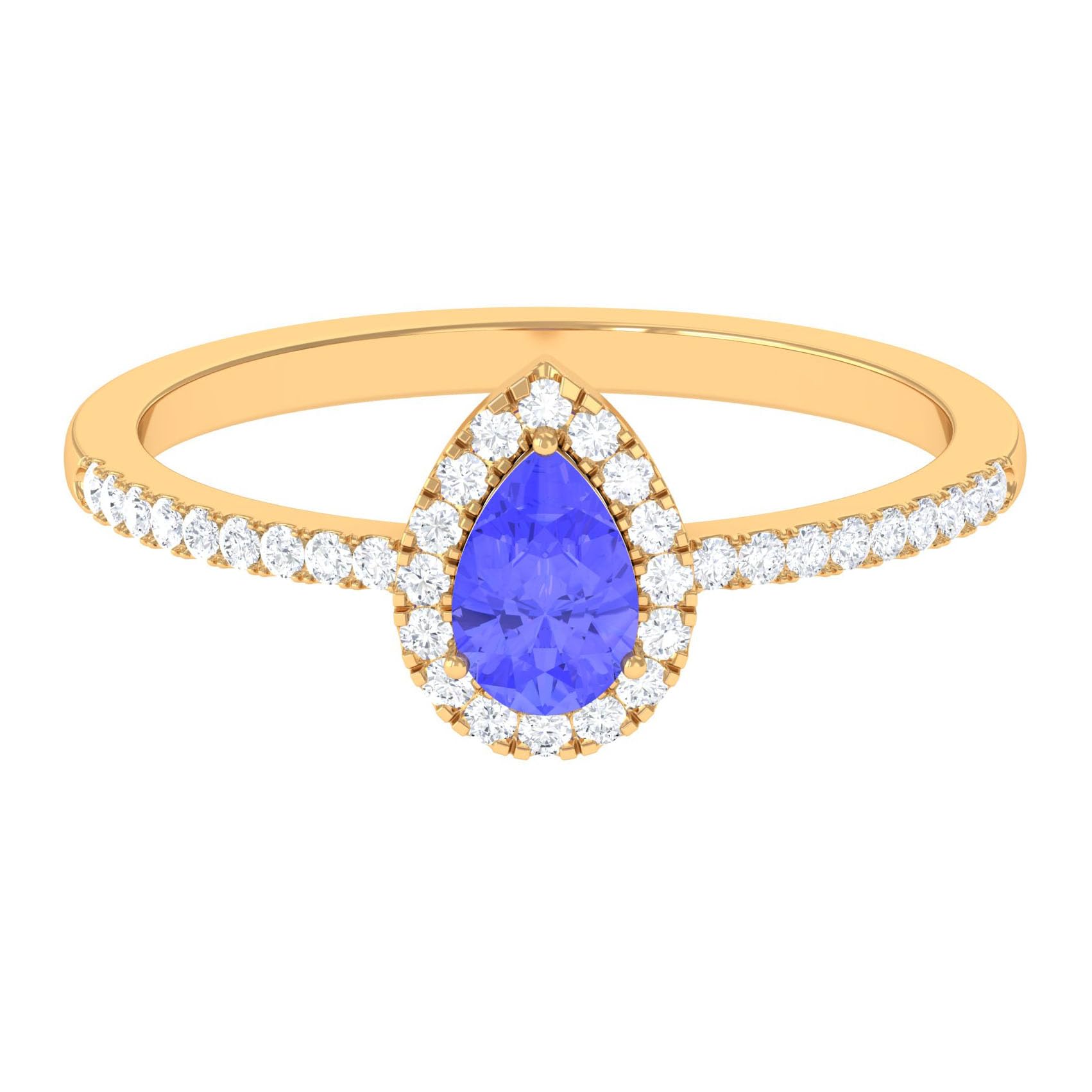 Rosec JewelsNatural Tanzanite Pear Shaped Engagement Ring with Diamond (3/4 Carat Gemstone, AAA Quality), 18K Yellow Gold, Size:US 13.00