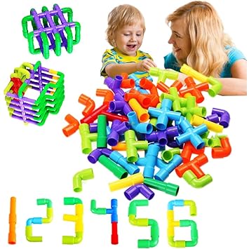 Toy Imagine 50+ Creative Pipe Building Blocks Toy Set for Kids | Colorful Puzzle Construction Learning Toys for Boys & Girls | Educational Blocks for 3-8 Years | Fun Toy for Toddlers & Preschoolers - image, photos