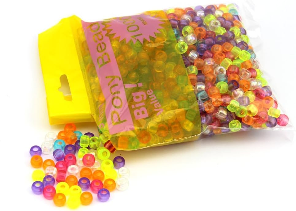 Pony Bead Big Value Pack 1000/Pkg-Transparent Multicolor by arkCRAFT