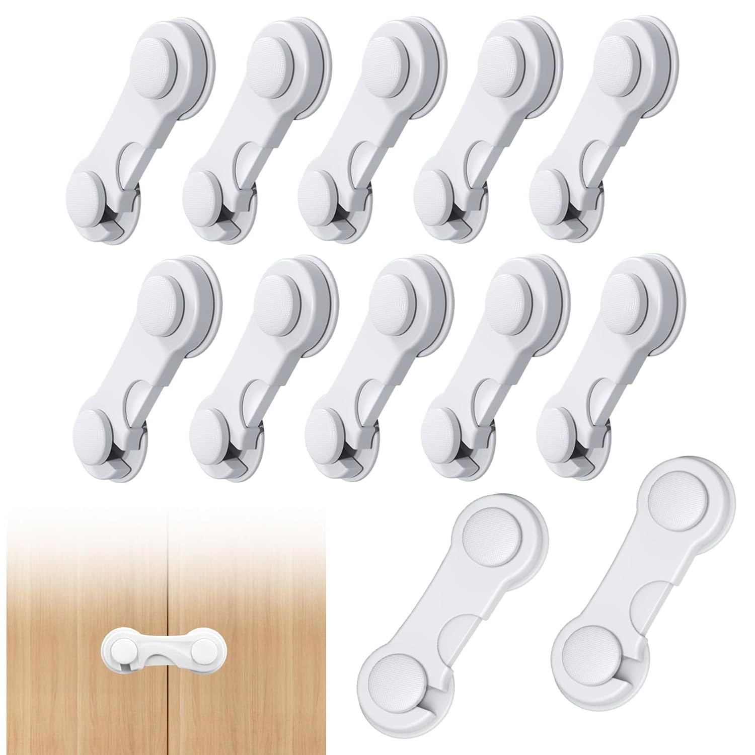BEANPRECOY 12 Pcs Child Safety Cabinet Locks, Baby Safety Locks, Childproof Drawer Latches with 3M Adhesives, Multi-Purpose Safety Cabinet Locks, for Furniture, Oven, Cupboards, Fridge, Closet