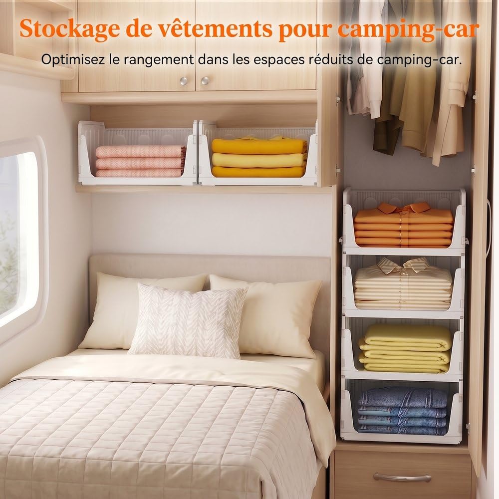 Lifewit Organisateur pour Vêtements et Penderies, Lot de 6 Boîtes de Rangement pour Placard, Cuisine et Camping, Accessoire Salle de Bain Pratique, Tiroirs Empilables pour Pantalons et T-shirts, 24L