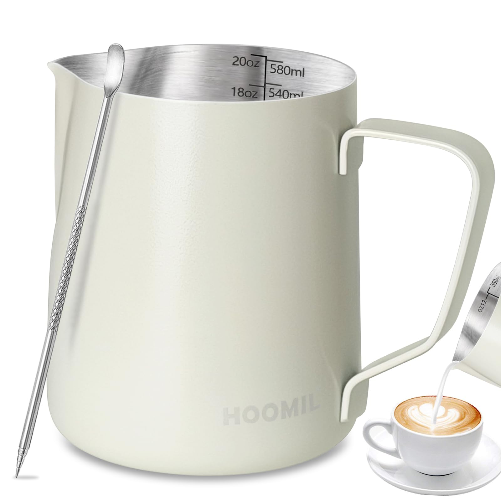HOOMIL Milk Frothing Pitcher, 20oz, 304 Stainless Steel - Matte White