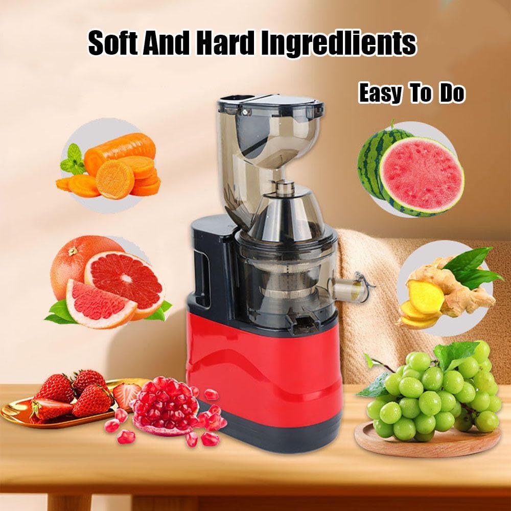 Estrattore di Succo a Freddo Masticatore Automatico 500W Nuovo Design dell'Imbuto Alimentazione con Tecnologia Efficiente Separazione della Polpa Filtrazione senza Tritatura ad Alta Capacità red