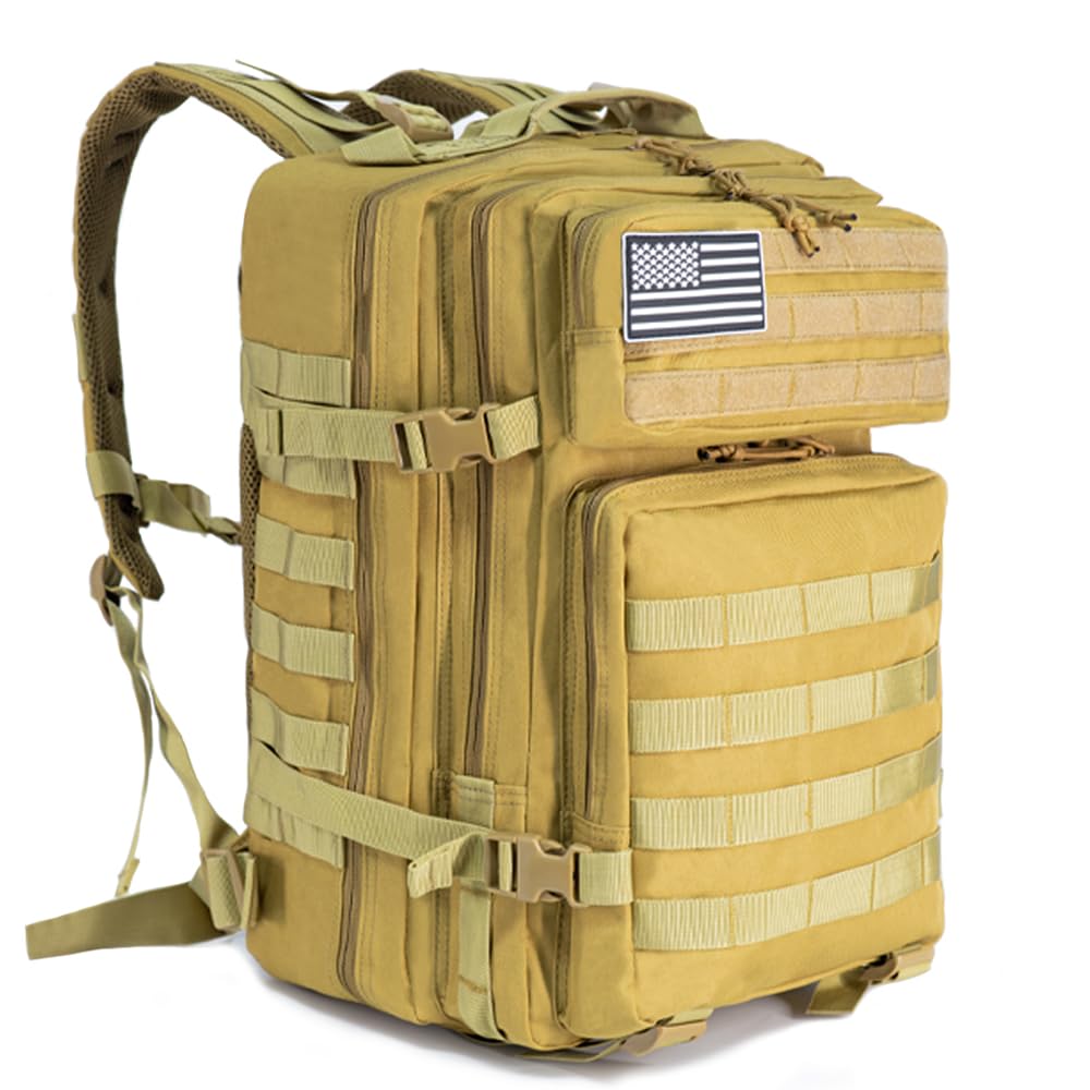 NWT XPEDITION Tactical Backpack, Stronger Military Laptop Backpack for Work, Molle Bag for Weekender Travel Hiking Camping Khaki