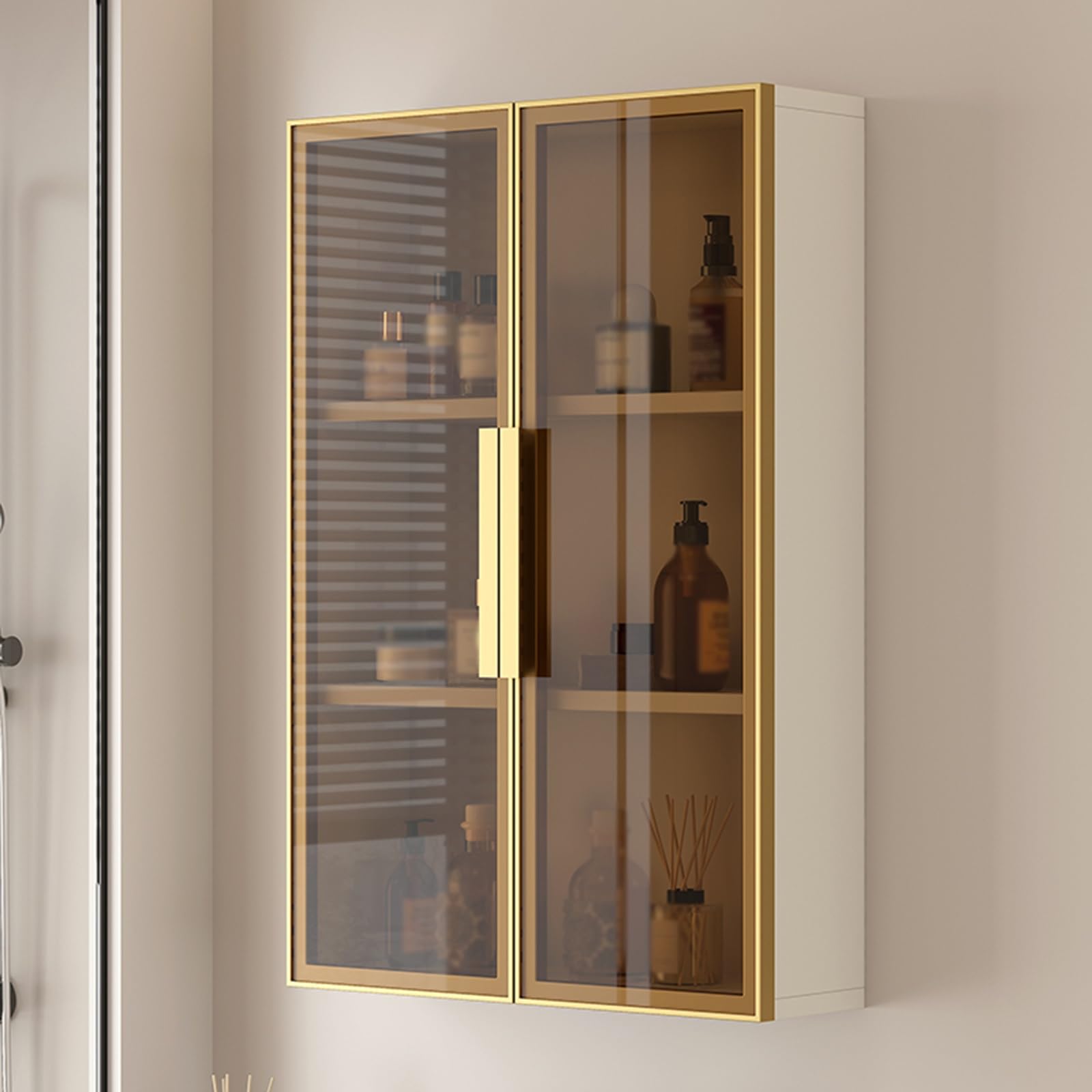 3 Tier Wall Mounted Display Cabinet With S Doors Drill Free Installat For Kitchen & Bathroom Makeup & Mcine Sto Shelves Slish Home Solut,A-50*15*60Cm/19.7*5.9*23.6In,A-50*15*60CM/19.7*5.9*23.6in