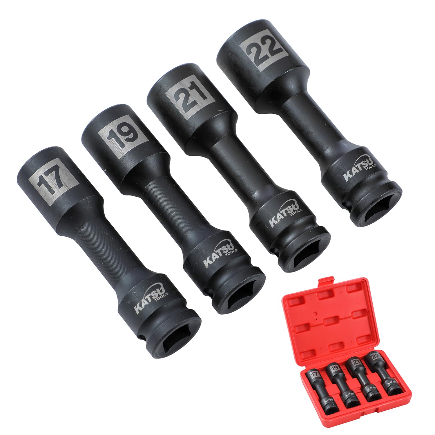 KATSU 4Pc 1/2"" Impact Deep Socket Set H17 H19 H21 H22 100mm Garage Tool