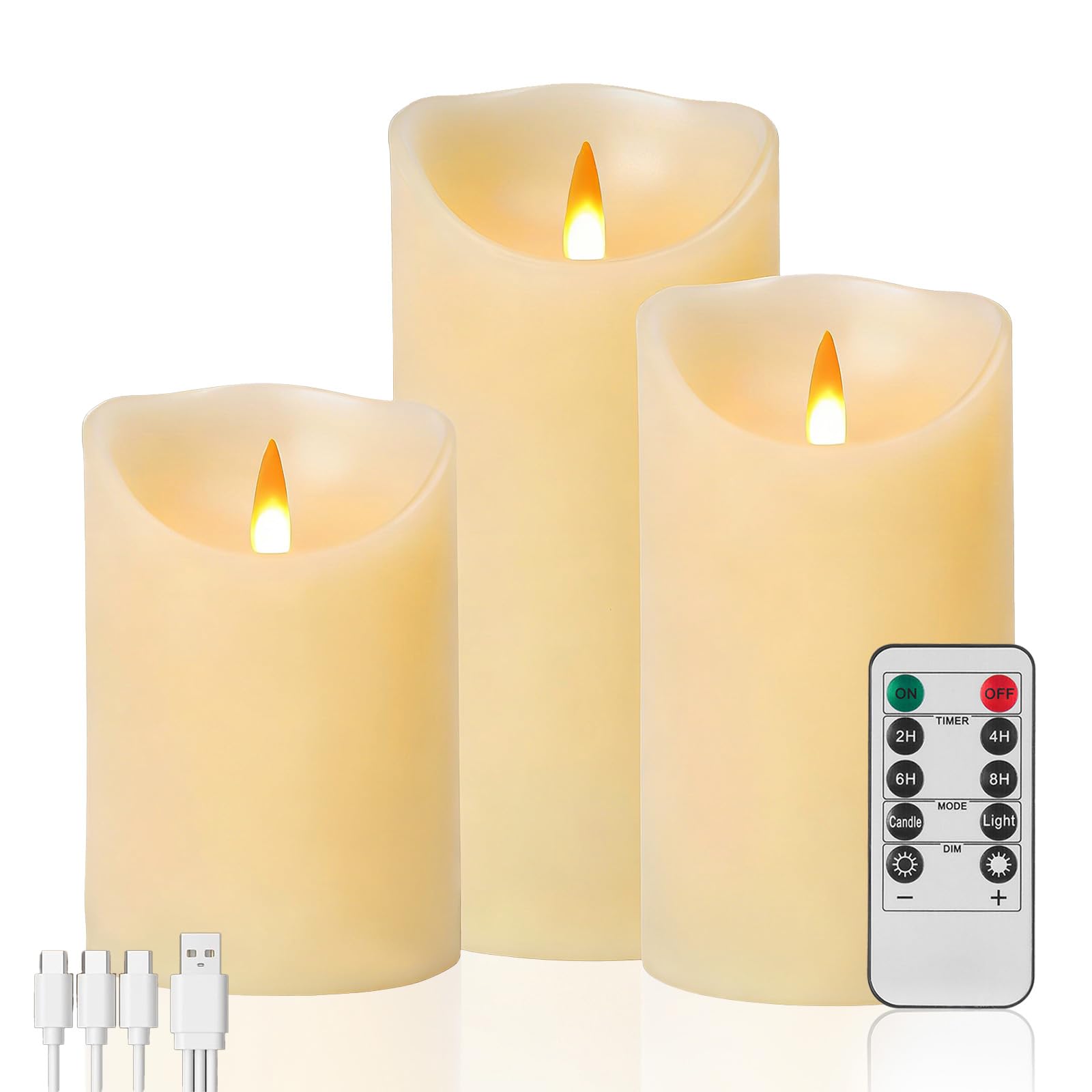 Autbye Rechargeable Flameless Candle, Realistic 3D Flickering Warm Flame, LED Candle with Remote Control &amp; Timer for Holiday, Wedding, Patio and Home Decoration