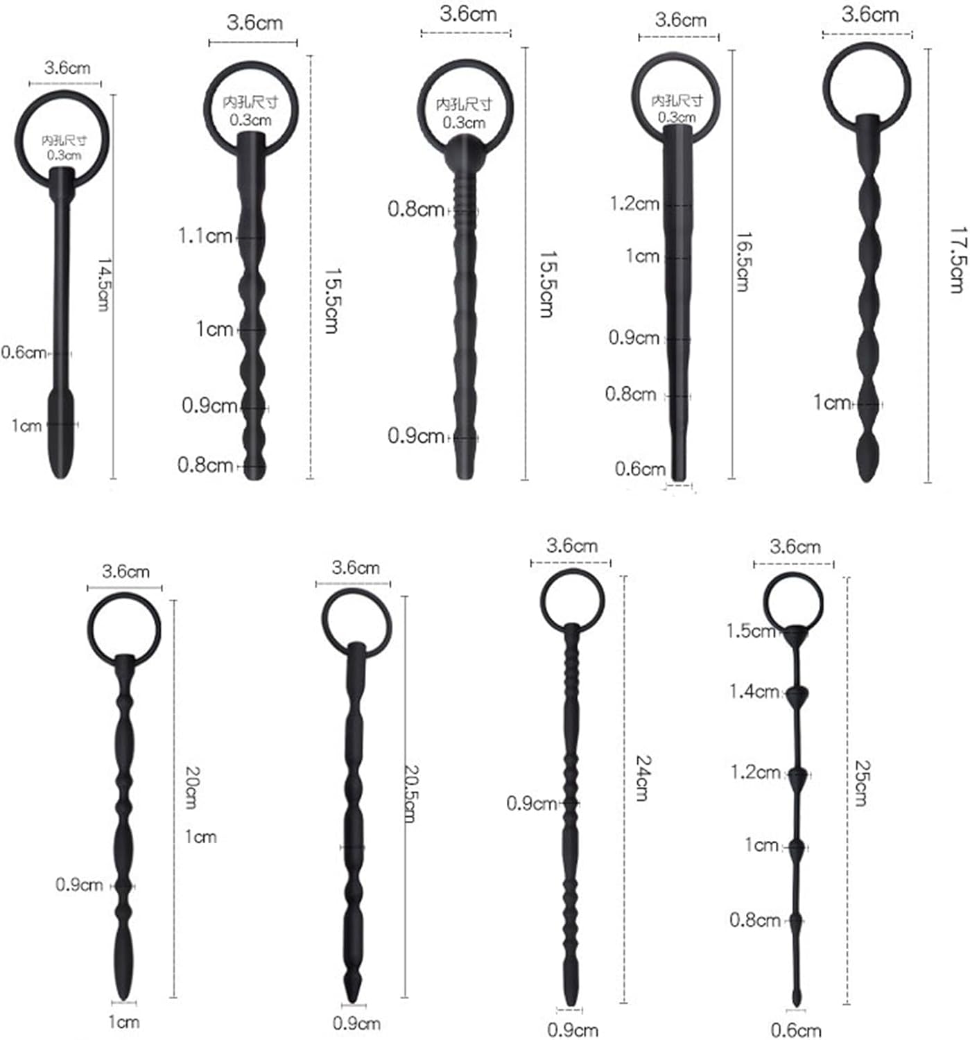 9PCS SM Male Masturbator Penis Training Massage Stick Silicone Beads Catheters & Sounds Urethral Plug Set Sex Products