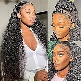 JOSUA 30 Inch Curly Lace Front Wig Human Hair 13x6 Deep Wave Lace Front Wigs Human Hair Pre Plucked 150% Density HD Lace Front Wigs Human Hair Glueless Wigs For Black Women Natural Color (Curly Wig)