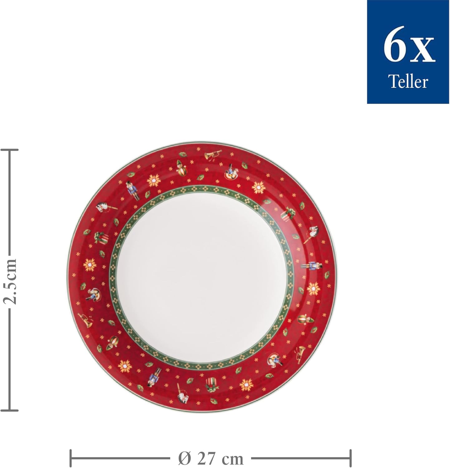 Villeroy & Boch – Toy's Delight Specials Speiseteller 6er Set Rot, Spülmaschinenfest, Mikrowellensicher, Großer Teller, Geschirr, Essteller, Weihnachtsgeschirr Toys, Premium Porzellan