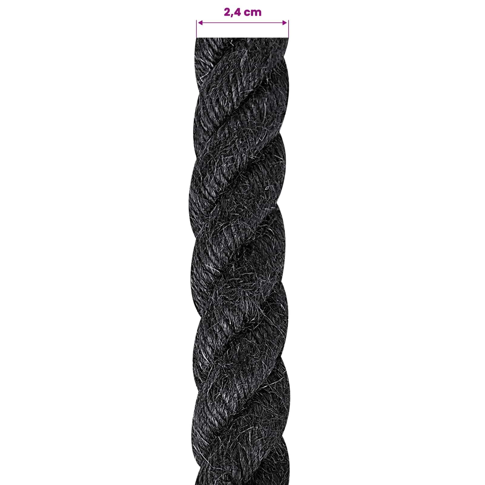 Cuerda de yute de 24 mm, color negro, 100% fibra de yute Tossa, 3 hebras