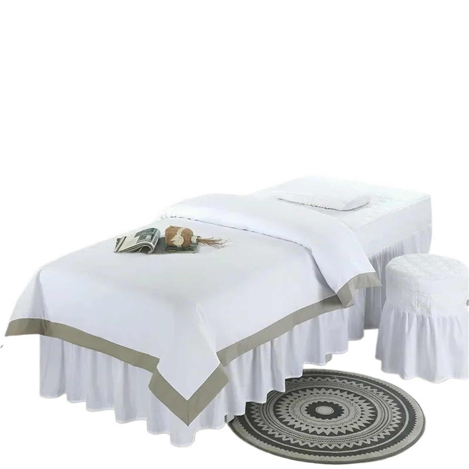 Beauty Salon Bed Cover Sets 4pcs Beauty Salon Bedding Sets Simple Style Massage Spa Bed Sheets Bedspread with Hole Pillowcasestool Cover Duvet Set(White,70x190cm)