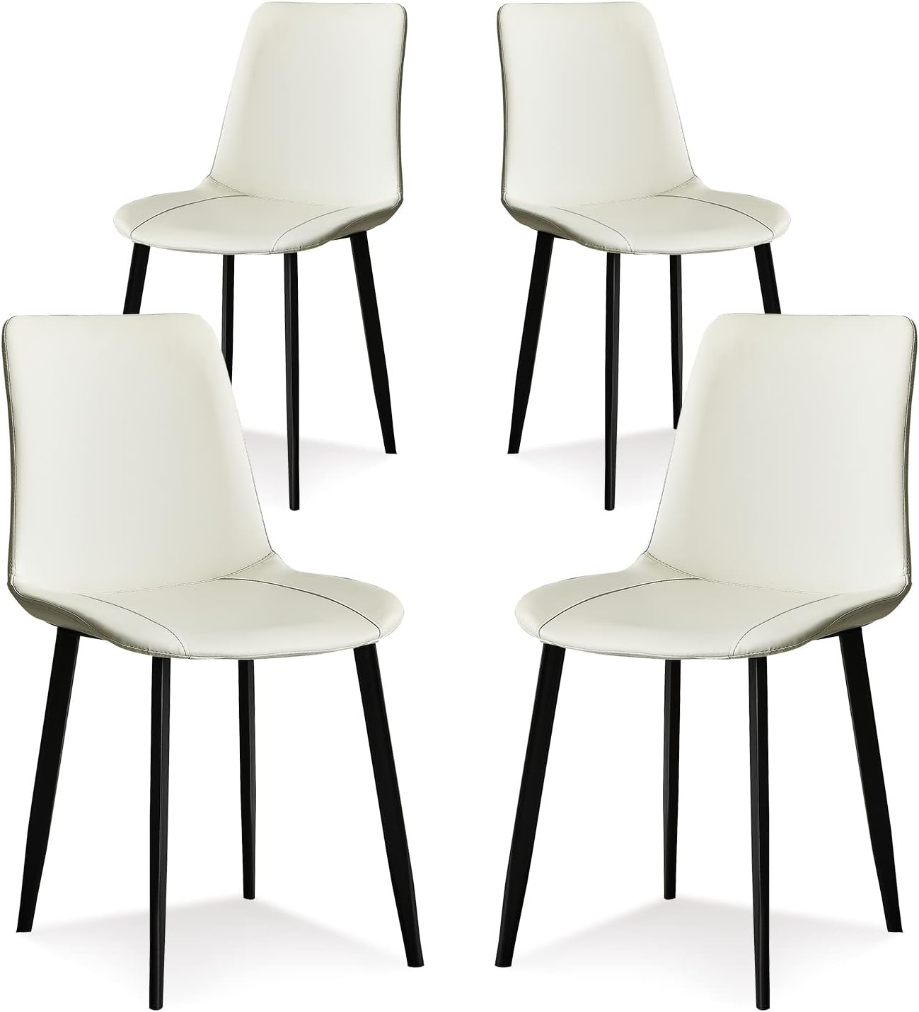 Ironalita White Dining Chairs Set of 4, Faux Leather Mid Century Modern