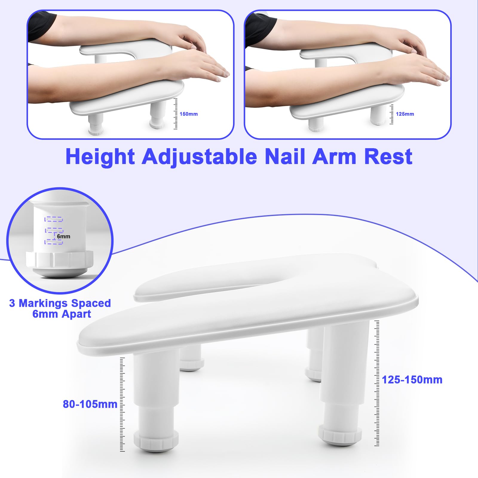 Diesisa Poggiamano per Unghie, Poggia Mani per Unghie a Forma di U, Cuscino per Unghie Professionale Altezza Regolabile, Cuscino Poggiamani per Manicure, Poggiabraccia per Unghie Antiscivolo (Bianco)