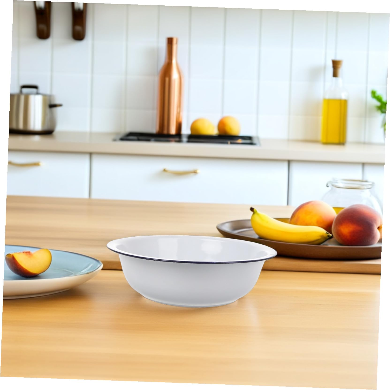 DOITOOL Ciotola Smaltata da Cucina Bianca 32 Cm, Ciotola per Pasta Multiuso in Smalto Spesso, Bacinella per Lavare e Servire, per Preparazione Alimenti e Uso Domestico