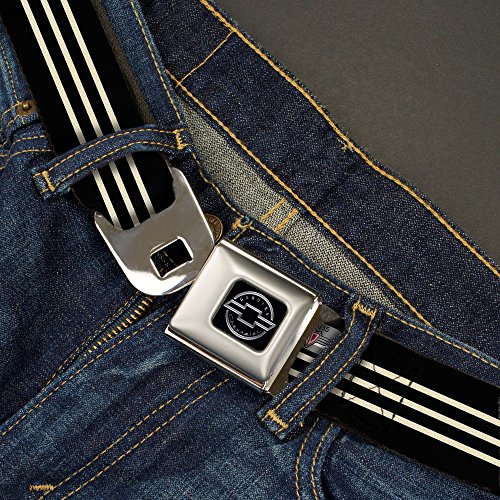 Image of Buckle-Down Seatbelt Belt - Vintage CHEVROLET Bowtie 3-Stripe Black /Ivory (1934 logo)
