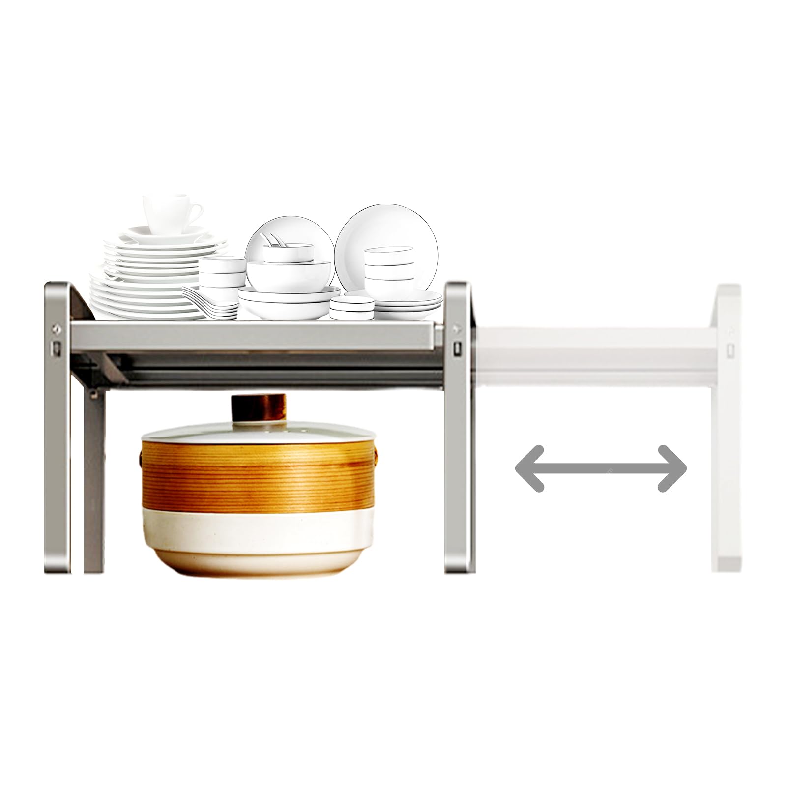 VAODO Expandable Countertop Organizer Shelf, Under Sink Storage Organizer, Cabinet Storage Shelf, Cupboard Stand Kitchen Spice Rack, Stackable Heavy Duty Adjustable Length (36-64cm*28cm*26cm,Gray)