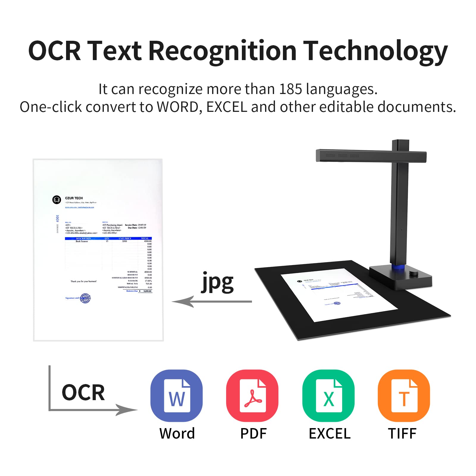 CZUR Shine800 Document Camera, 8MP Portable Document Scanner, OCR Multi-Language Recognition, USB Doc Camera for Live Demo, Web Conferencing, Remote Teaching - Mac OS/Windows 2