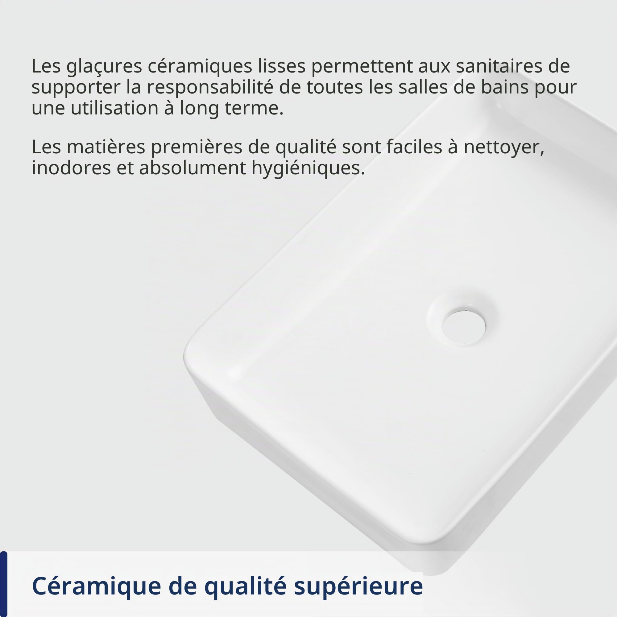 DeerValley Vasque à Poser,Lavabo Rectangulaire en Céramique Blanc pour Salle de Bains et WC, 505 x 340 mm